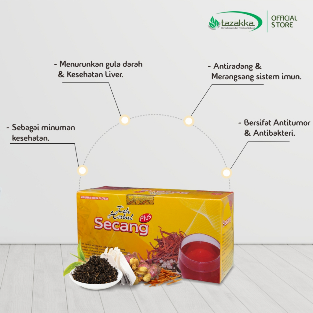 

Teh Secang Plus Tazakka Isi 20 Kantong Teh Minuman Herbal alami untuk menjaga stamina tubuh dan anti radang Halal Villa Herbal