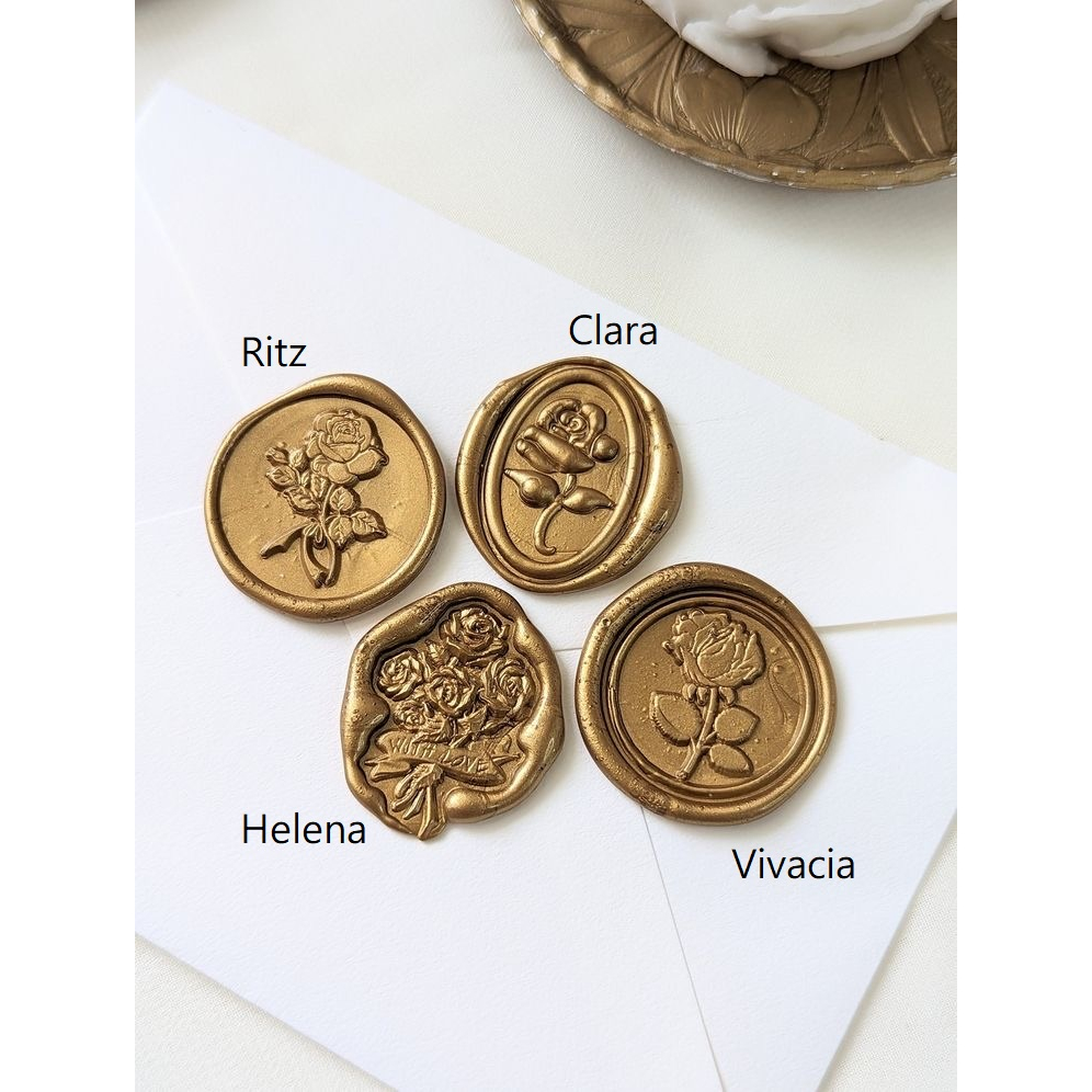 

CLARA / HELENA (Antique Gold) / Wax Seal Sticker Undangan Vintage / Tanpa Minimum / 1 Pcs/ Termasuk Double tape / Lilin Wax Seal Vintage