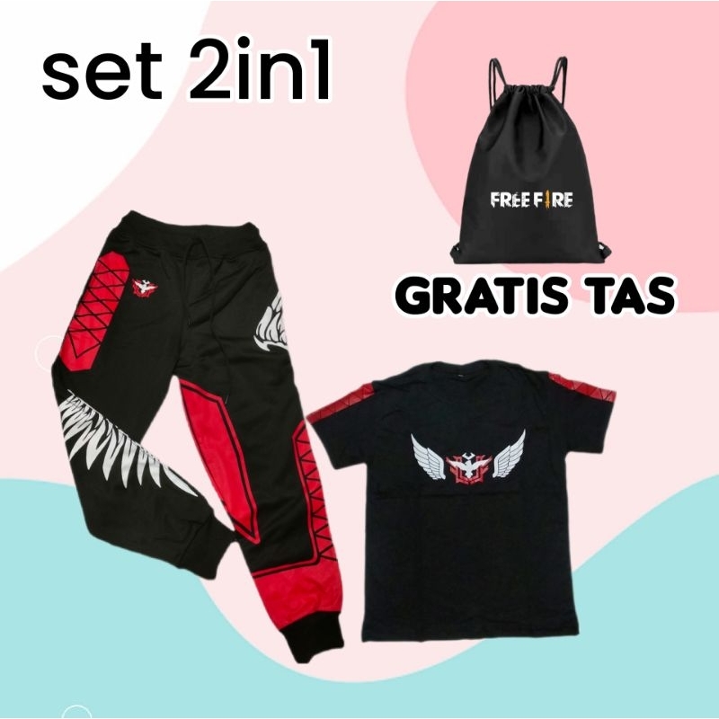 Setelan Celana Gaming ff dan Baju ff anak Heroic angel calca Angelica