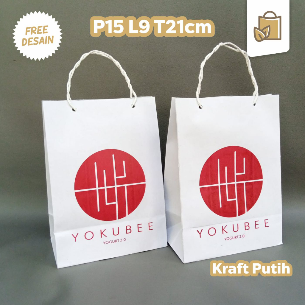 

Paperbag Kraft Putih Murah Dengan Sablon Free Desain Uk P15 L9 T21cm