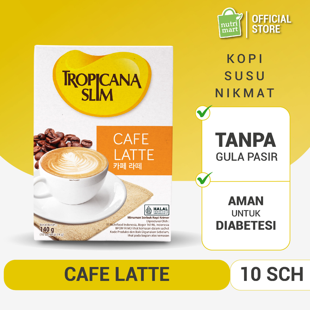 

Tropicana Slim Cafe Latte 10 Sachet 14gr - Kopi Susu Nikmat Tanpa Gula Pasir