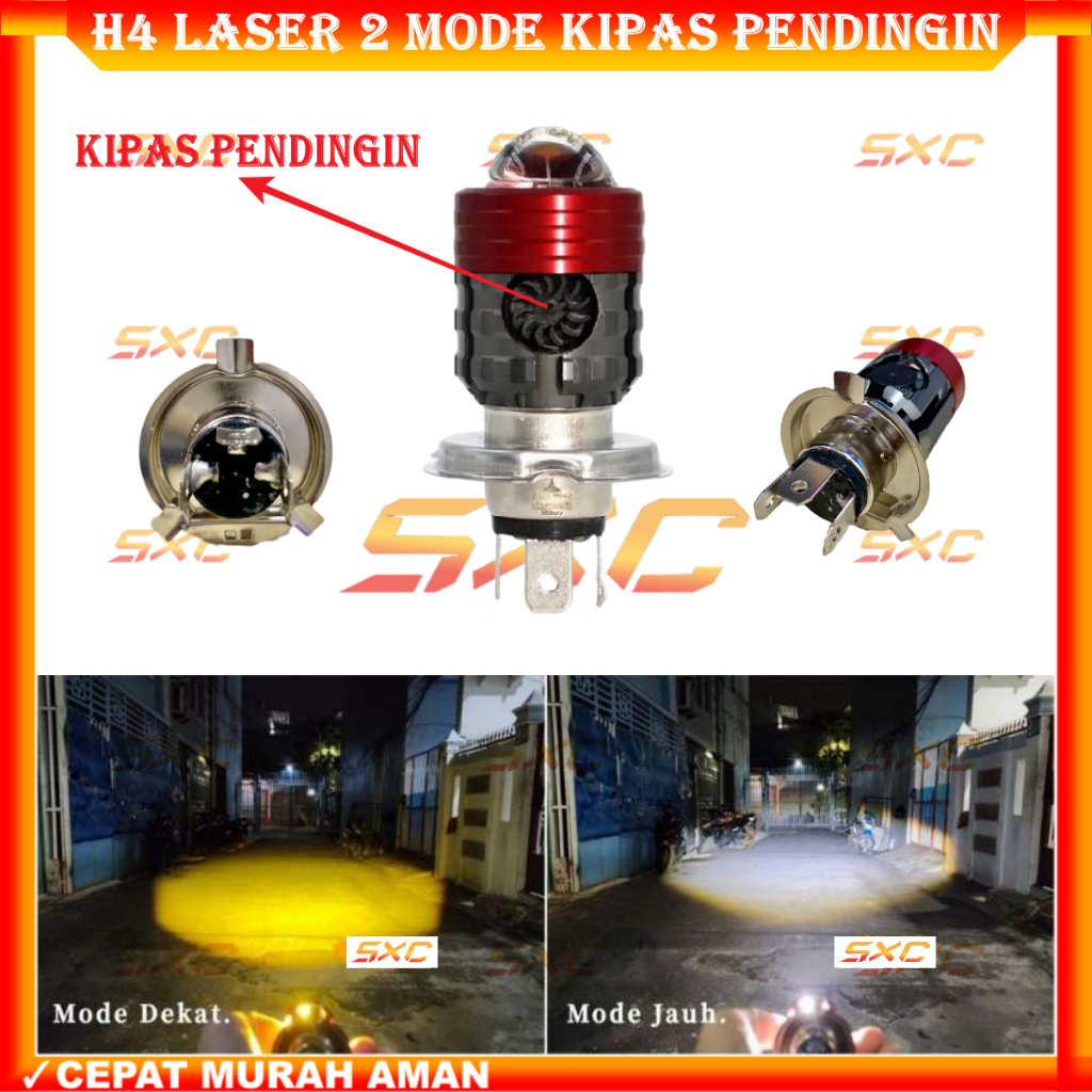 ORIGINAL LAMPU LED H4 LASER KIPAS PENDINGIN 2 WARNA MOTOR 2 MODE | LAMPU LED H4 BLOWER FAN MINI | LA