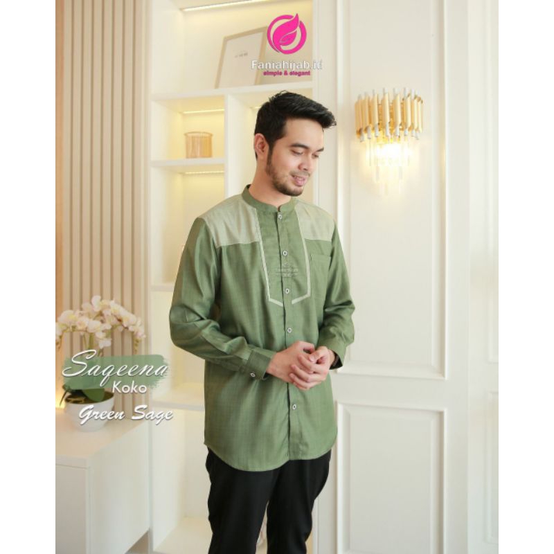 Koko Saqeena by. Fania Hijab Kemeja Panjang Dewasa Warna Green Sage