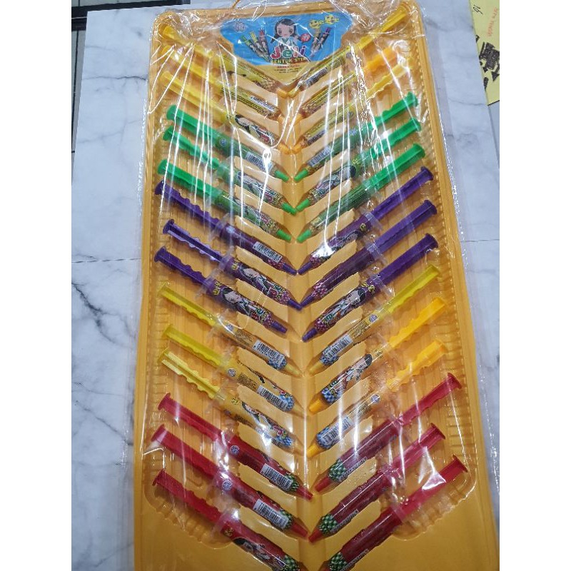 Permen Snack Mainan Gunting Pisau Lipat Lipstik Jelly Remote Mobil Suntik Buah Renteng (isi 30)