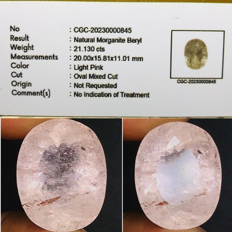 NATURAL MORGANITE BERYL 21.30 CTS HQ