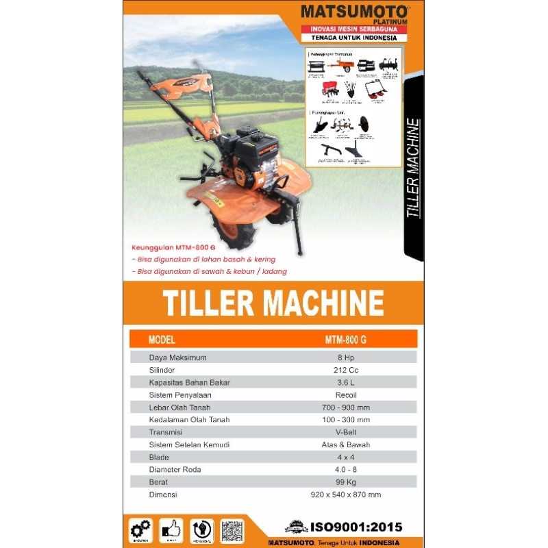 Mesin Bajak Sawah Mini Tiller Matsumoto MTM-800 G