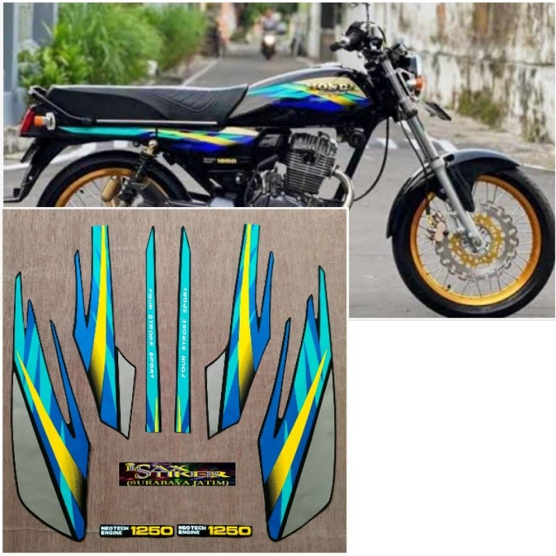 Striping Original Honda GL Pro hitam Lis hijau kuning tahun 1996 1997