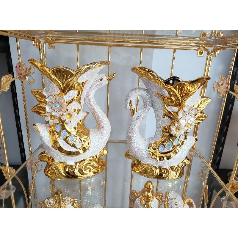 pajangan keramik set vas angsa couple