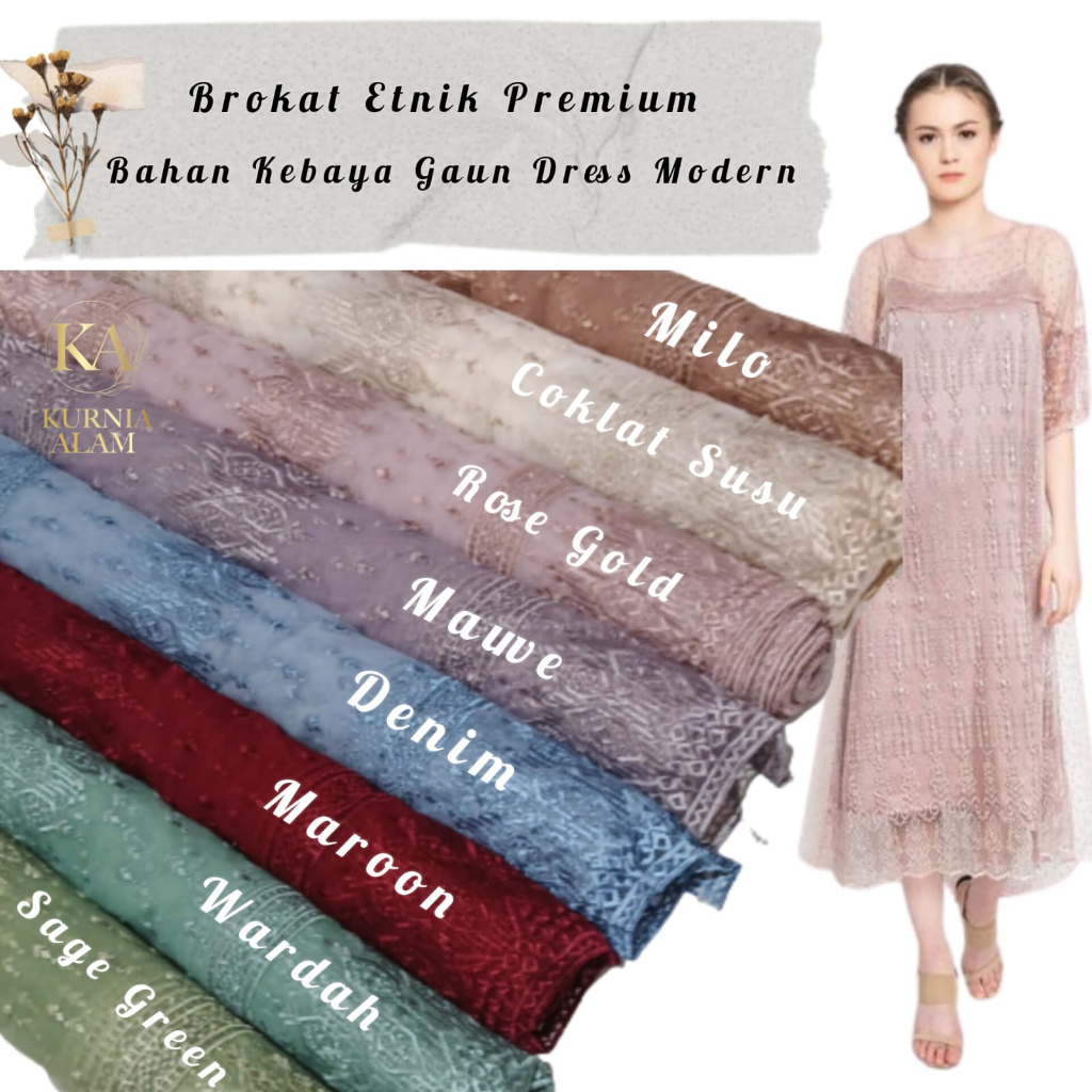 Kain Brokat Modern 0,5meter Bahan kebaya Premium Brukat Tulle Bordir etnik Mewah Terlaris