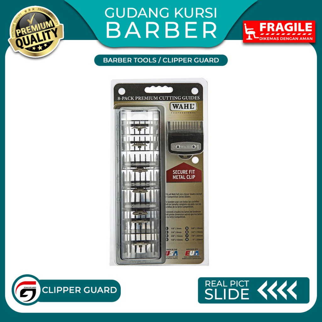 Guard Set Wahl Hitam No. 1 - 8 Combguard Clipper Sepatu Ukuran Alat Cukur Rambut Barber