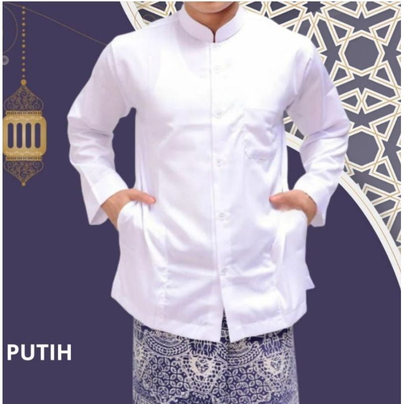 Koko Habaib Putih Kemeja Koko Pria Putih Polos Lengan Panjang Model Semi Jas Katun Signature Putih P