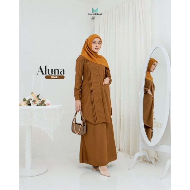 Seragam Dinas Khaki Pemda Wanita Muslimah Guru Sekolah Pdh Pns Aluna Setelan Tunik & Rok Terpisah