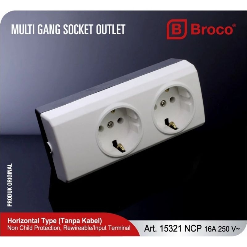 Broco Stop Kontak 2 Lubang Non-Child Protection / STOP KONTAK BROCO LUBANG 2 / STOP KONTAK / BROCO