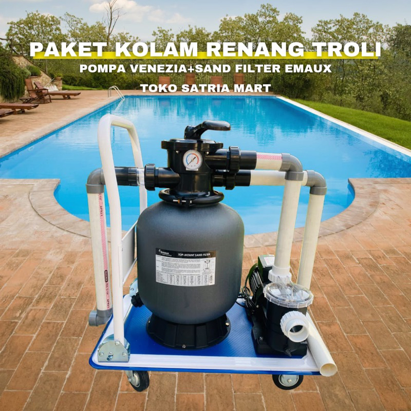 Paket Pompa Vacum Kolam Renang Portable Troli Mesin Pompa Kolam Renang