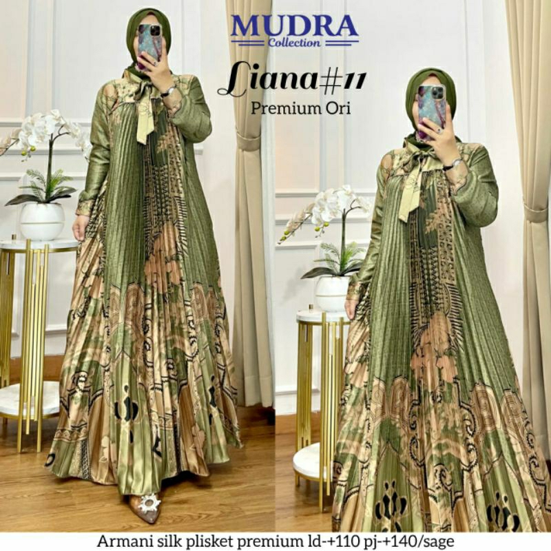 LIANA #11 DRESS ORIGINAL MUDRA HIJAB || GAMIS SILK PLISKET MAXY DRESS PESTA ,KEKINIAN