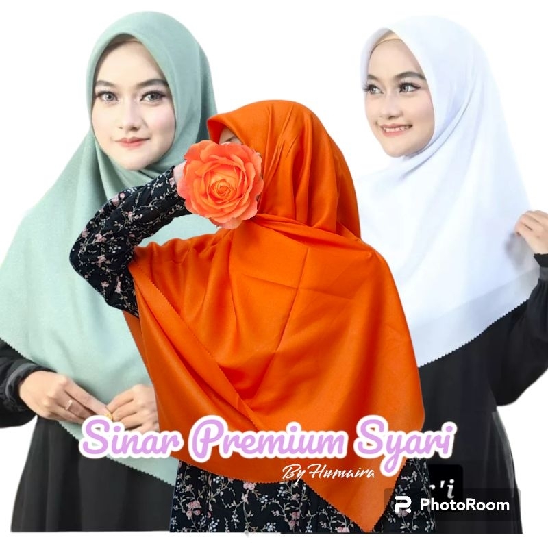Sinar Premium Syari Humaira Glowing Hijab pesta 130*130 Jilbab orens PKS