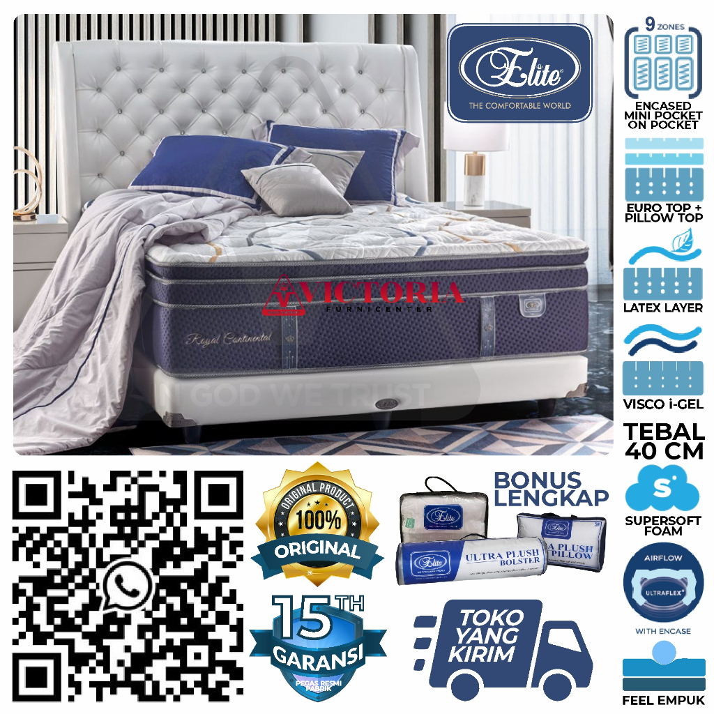 Elite  Divan Monaco Sandaran Wisteria  160 x 200  160x200  Kasur Spring Bed Springbed Termurah Palin