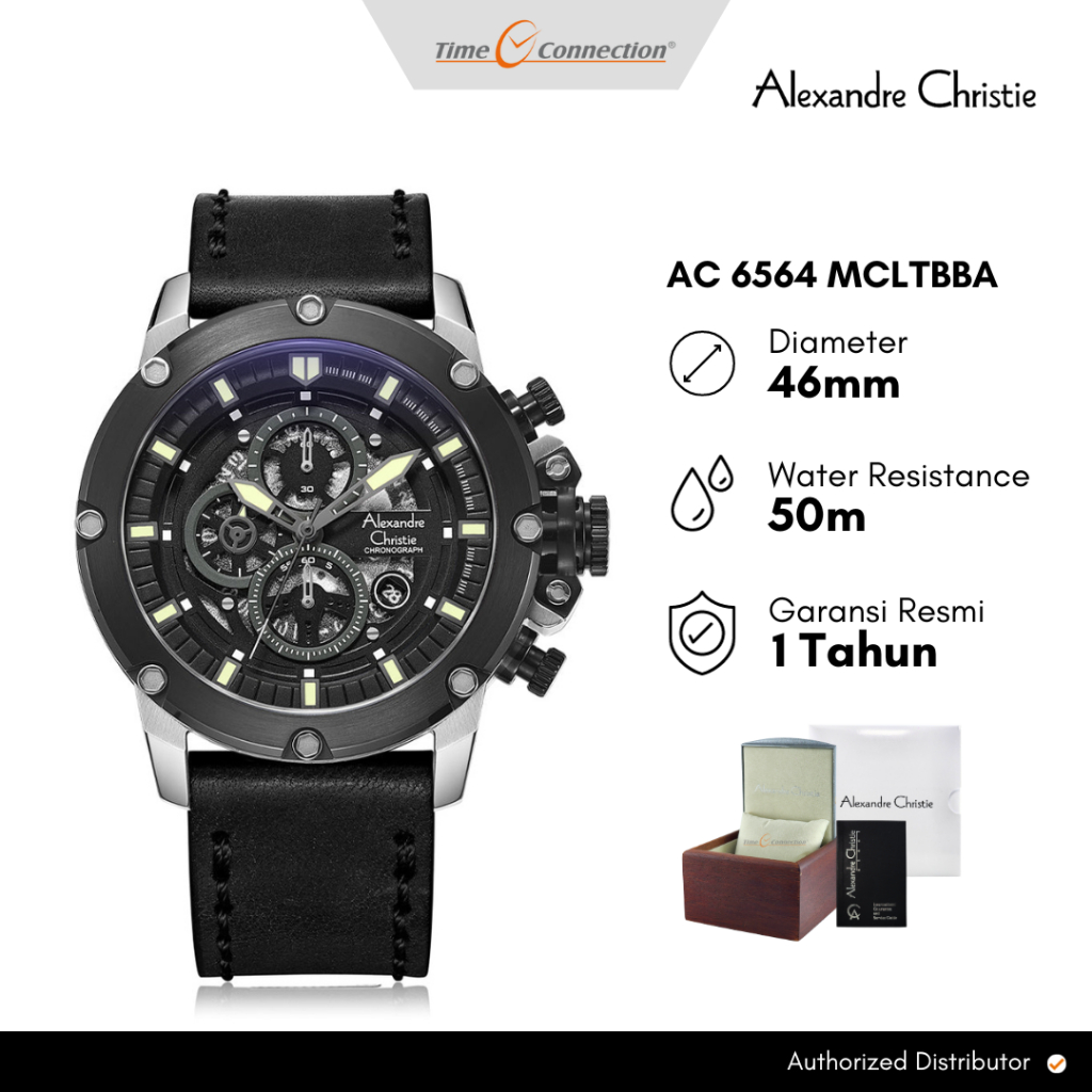 Alexandre Christie AC 6564 MCLTBBA Hitam Silver Original / Jam Tangan Pria Analog Kulit