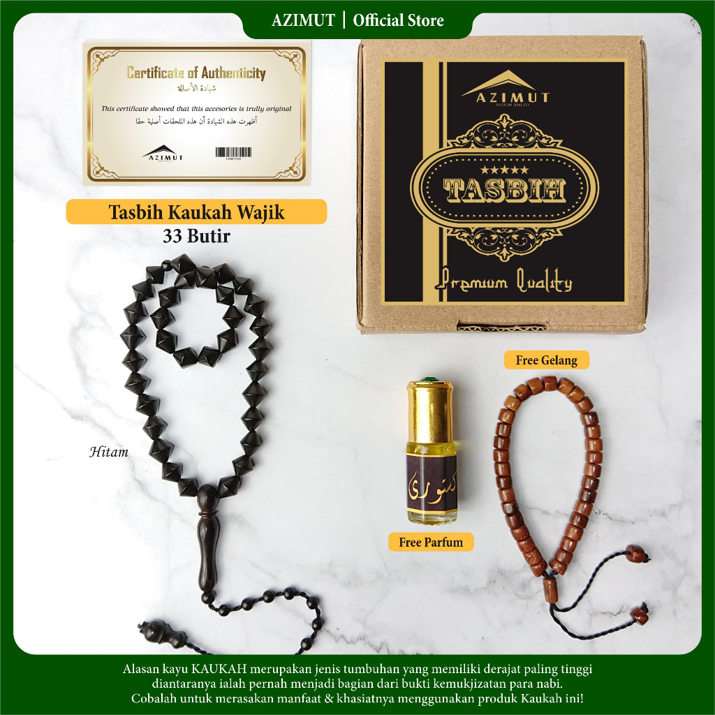 Tasbih Kayu Kaukah Wajik 33 Butir BERSERTIFIKAT Azimut | Tasbih kokka asli original