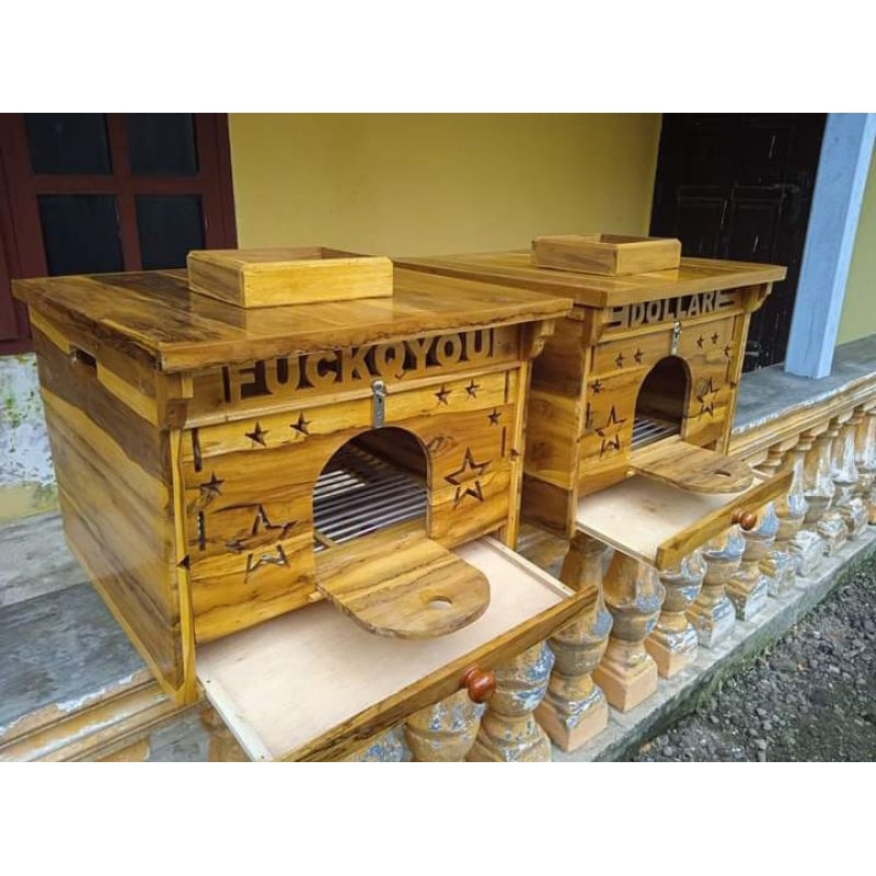 Kandang/Gupon lipat jati jeruji fiber + tambahan nama