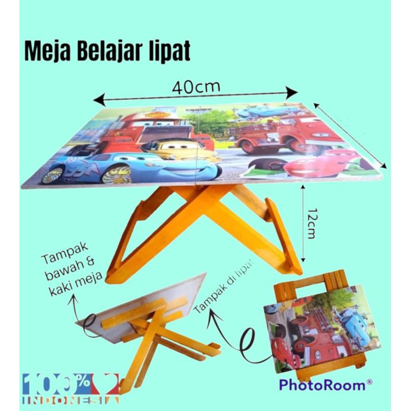 Meja Lipat Kayu Belajar / Makan / Gambar Anak Karakter Kartun