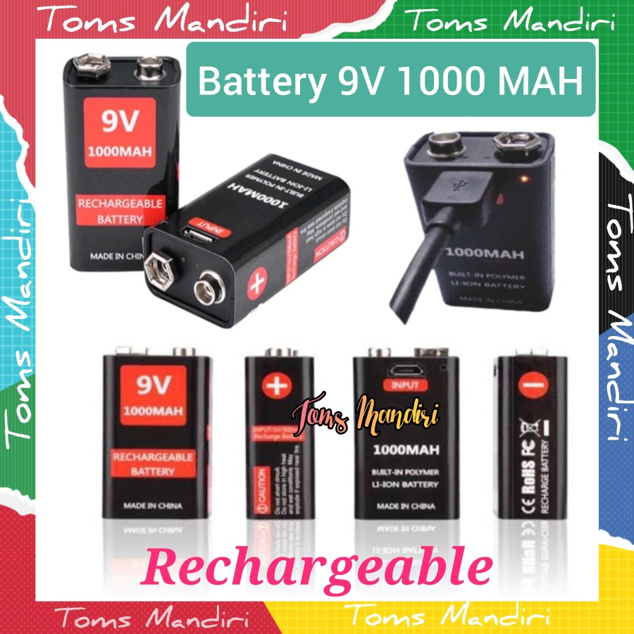 Battery kotak 9v 1000mah rechargeable USB isi ulang