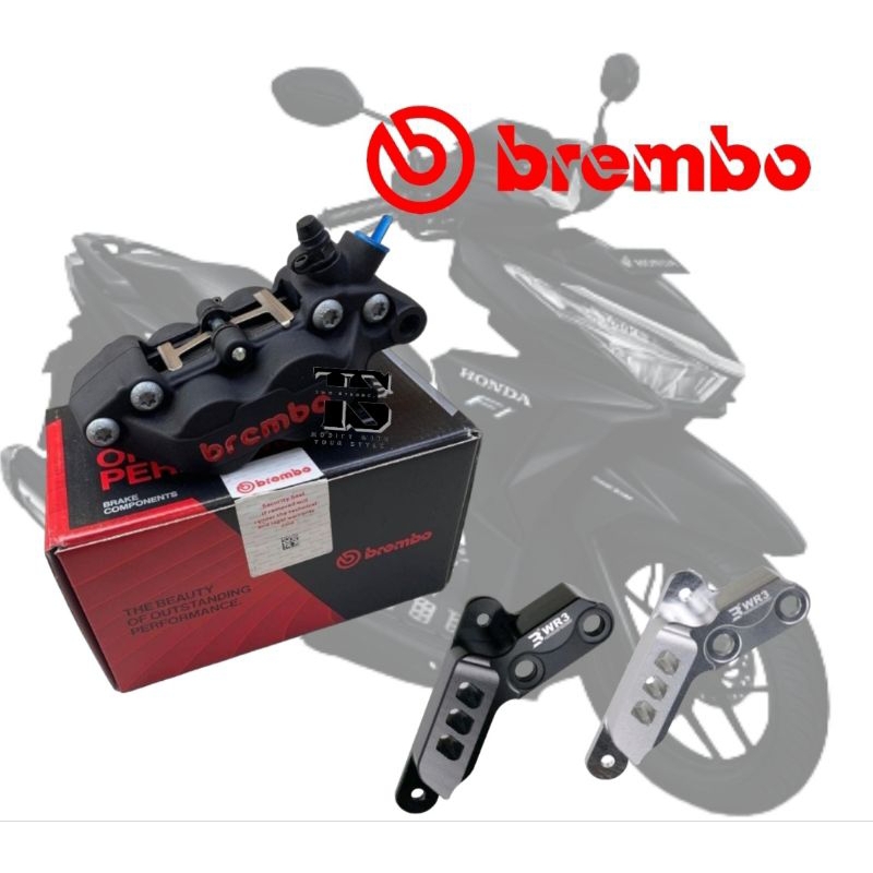 Kaliper 4 Piston Brembo Black Red Logo Vario Beat Scoopy Set Bracket 260 Mm Original Brembo Vario 260 Mm