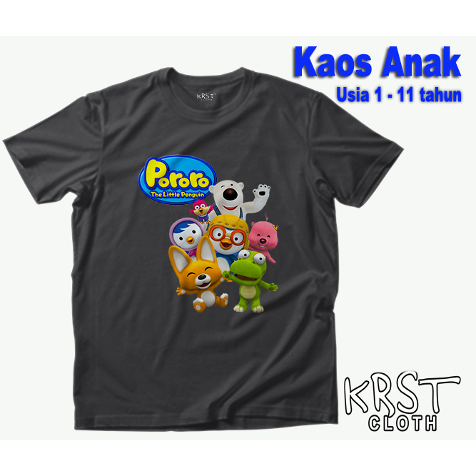 Baju Kaos Anak Bahan Katun Motif Pororo/Kaos Pororo Anak