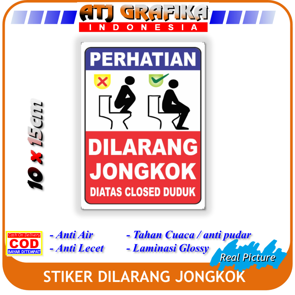 

Label stiker dilarang jongkok di closet duduk sticker keamanan kamar mandi wc anti pecah bahaya terjatuh