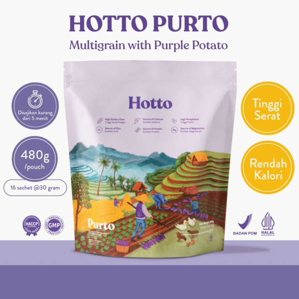 

HOTTO PURTO 2 POUCH 32 SACHET Minuman Multigrain with Purple Potato