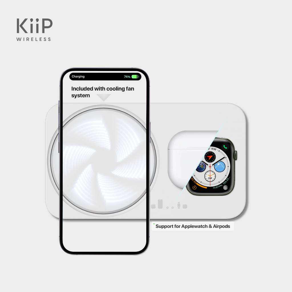 KiiP Wireless W9 2in1 Wireless Charging Magnetic Cooler Pendingin HP Fan Cooling