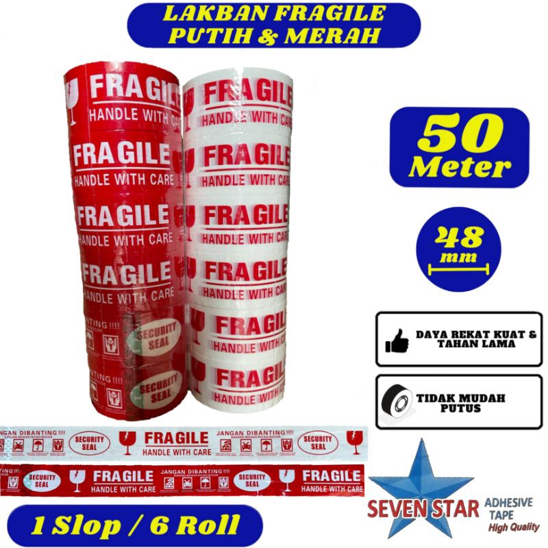 

Lakban Fragile Seven Star 48mm x 50 meter Slop - Lakban Daya Rekat Kuat,Tidak Mudah Putus
