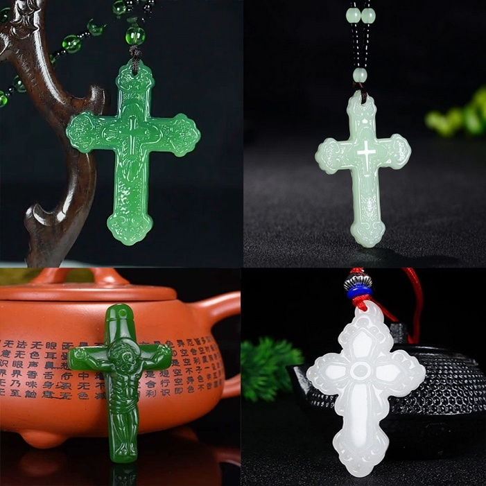 Liontin kalung salib Yesus BATU JADE GIOK NATURAL ORIGINAL