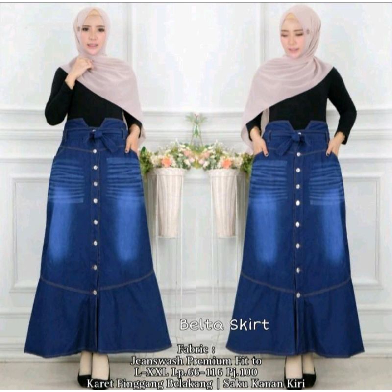 ROK BELLA SKIRT SPAN LEVIS HAIGWAIST KANCING FULL