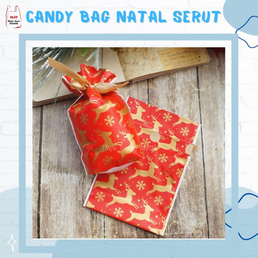 

(Min 5pcs) Candy Bag Natal Plastik Bingkisan Permen Christmas Cookie Kue Makanan Serut Pita Mini