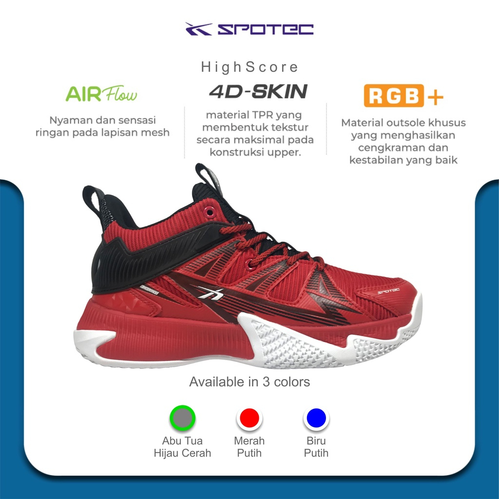 SPOTEC Sepatu BASKETBALL Artikel HIGH SCORE - MERAH / PUTIH | Original Spotec