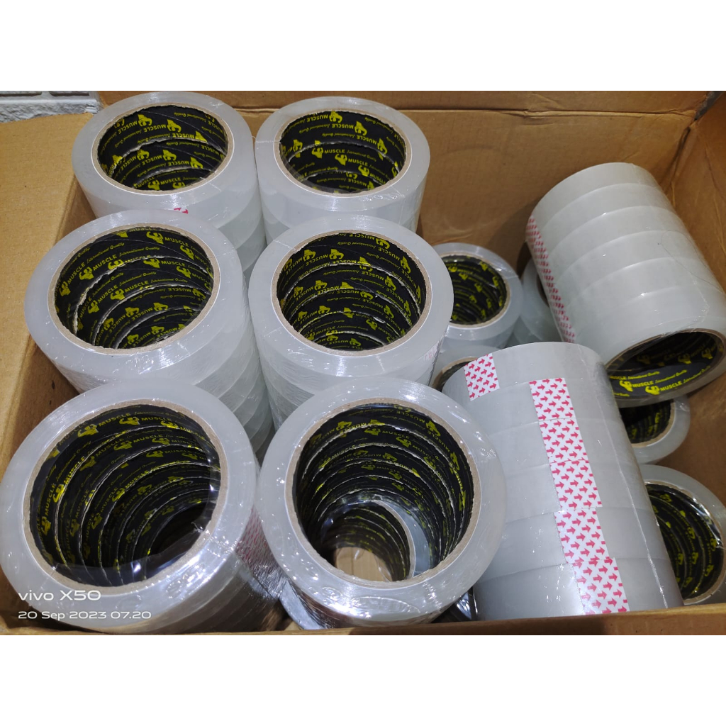 

Lakban muscle tape 1"inch 90 yard 48mm bening murah