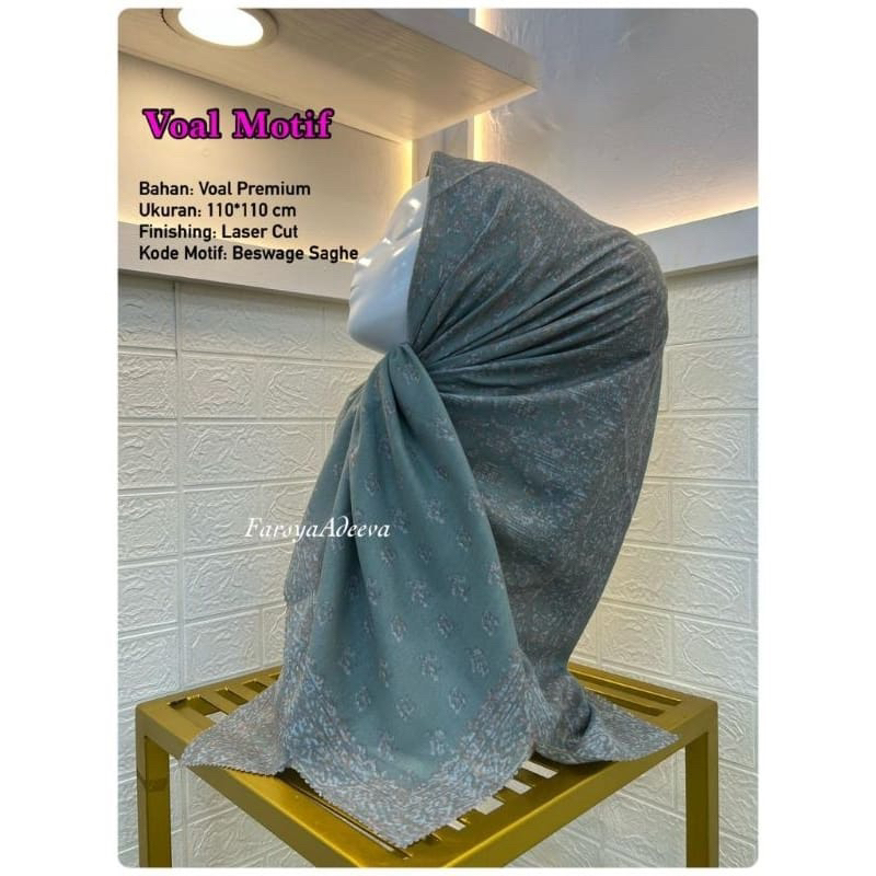 Hijab Segi Empat Motif Abstrak Batik Warna Sage Kerudung Jilbab