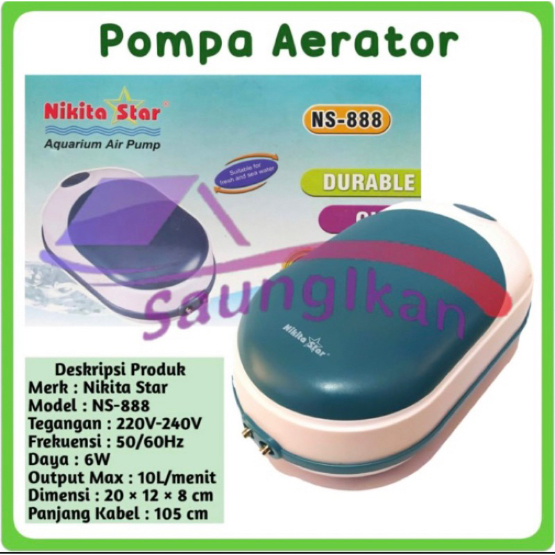 Pompa Aerator Udara NIKITA STAR NS-888 aerasi 2 outlet hi blow aquarium aquascape NS 888