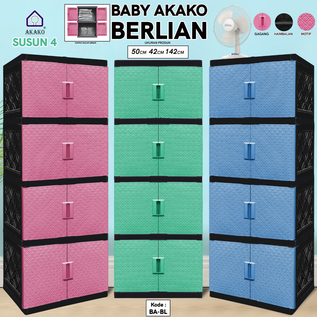 AKAKO - Lemari Pakaian Plastik Kaca Bilpin Jumbo Baby Pakaian Plastik Serbaguna 2 Pintu Susun 2, 3, 