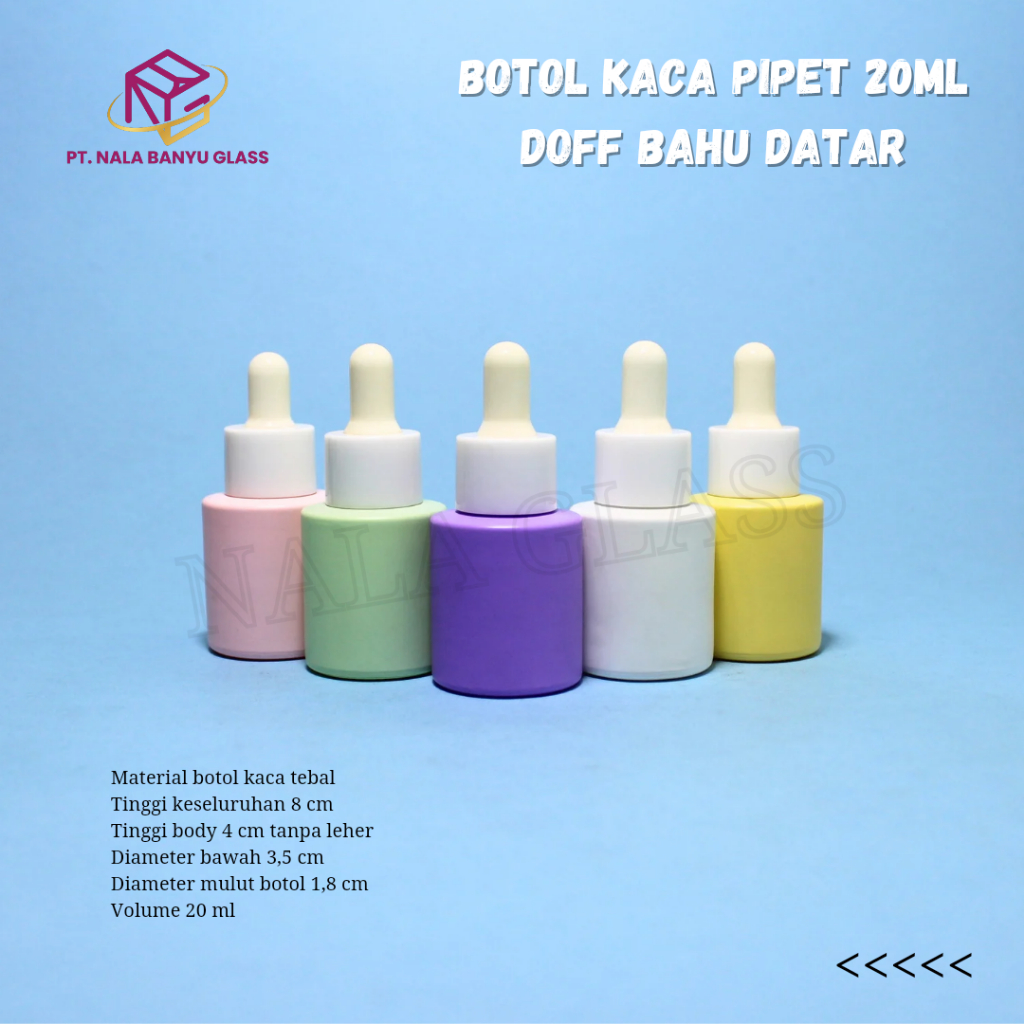 botol pipet kaca 20ml bahu datar doff / botol pipet serum 20ml varian warna