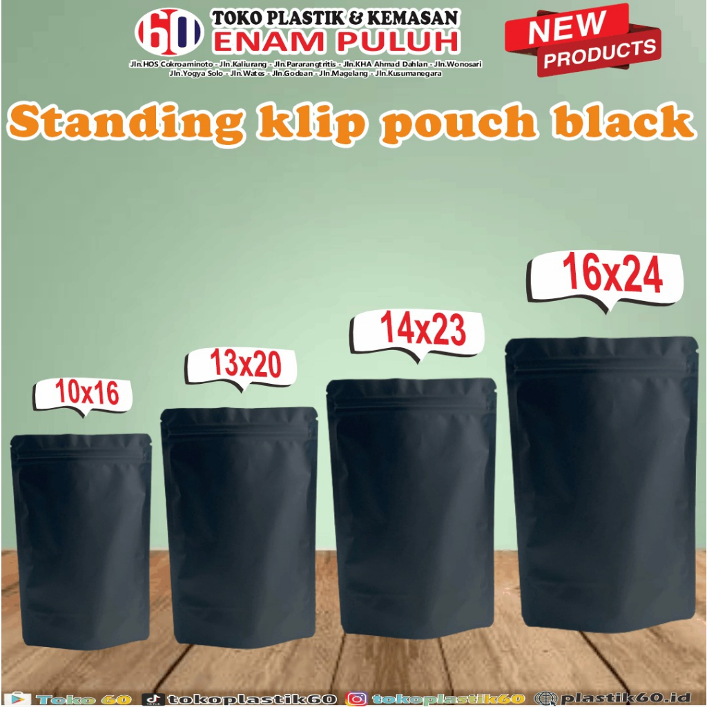 Kemasan Stand Standing Pouch Aluminium Foil Black Hitam Doff Matte Non Window Metalize Kemasan Zippl