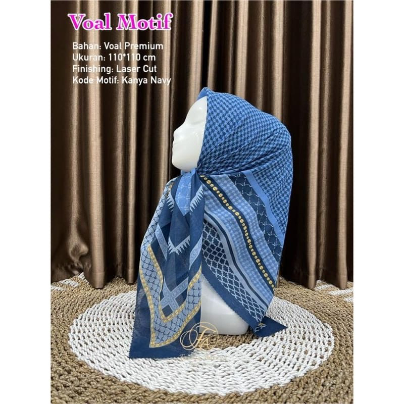 Hijab Segi Empat Motif Kanya Warna Biru Kerudung Jilbab Murah