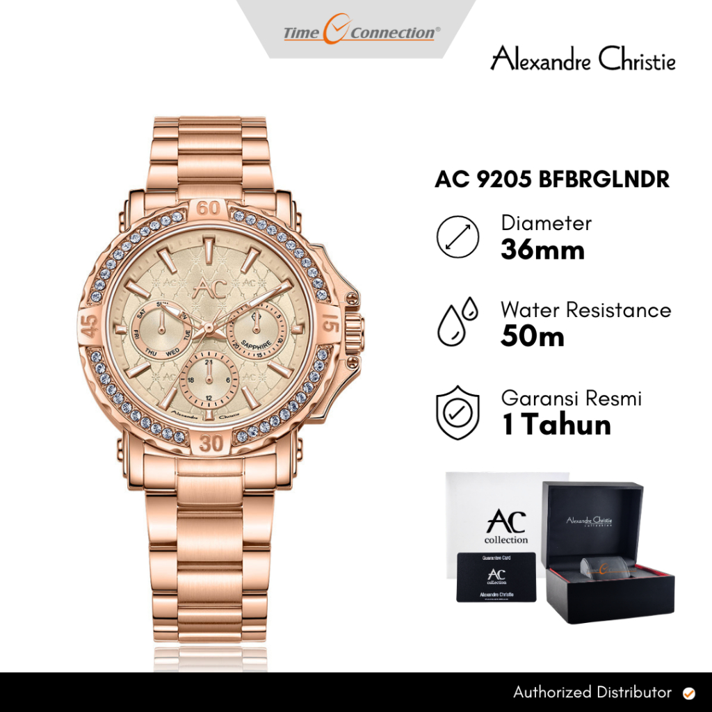 Alexandre Christie AC 9205 BFBRGLNDR Rosegold Original / Jam Tangan Wanita Analog Rantai Stainless S