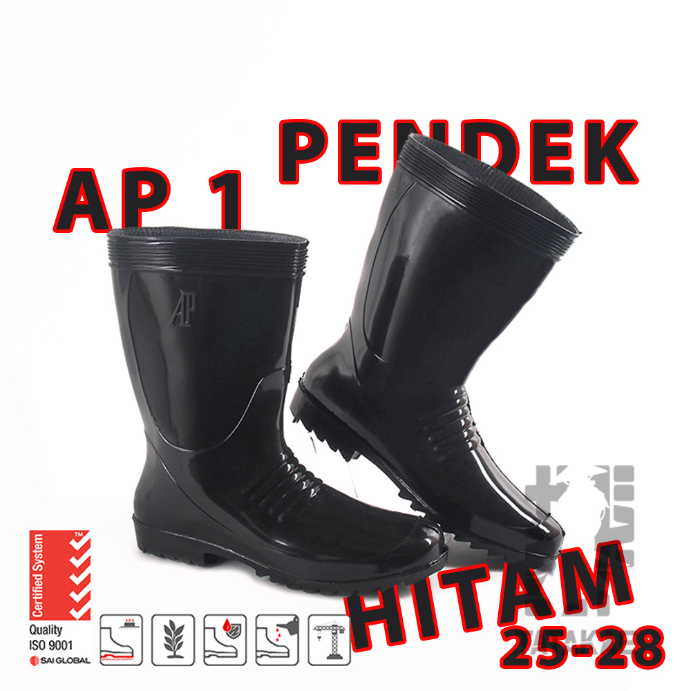 AP Boots Pendek AP 1 Hitam Sepatu Boots Karet Proyek Perkebunan Persawahan Hitam