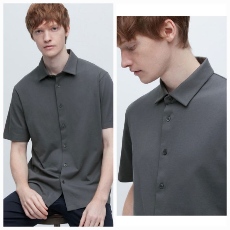 UNIQLO KEMEJA AIRISM KAOS POLO 06 GRAY BARU ASLI ORIGINAL