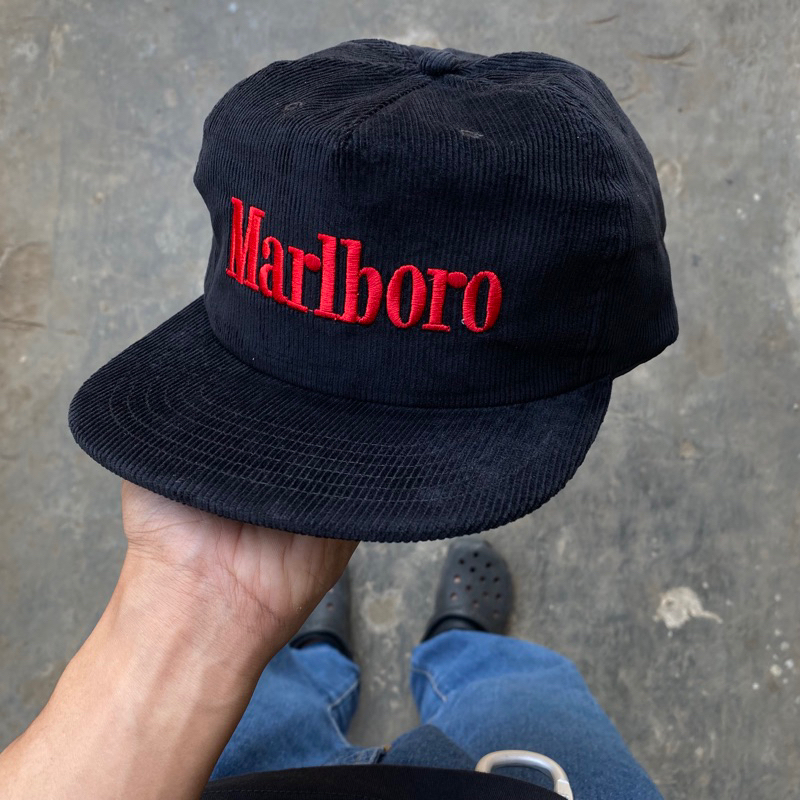 TOPI MARL-BORO VINTAGE | CLASSIC SNAPBACK CORDUROY HITAM