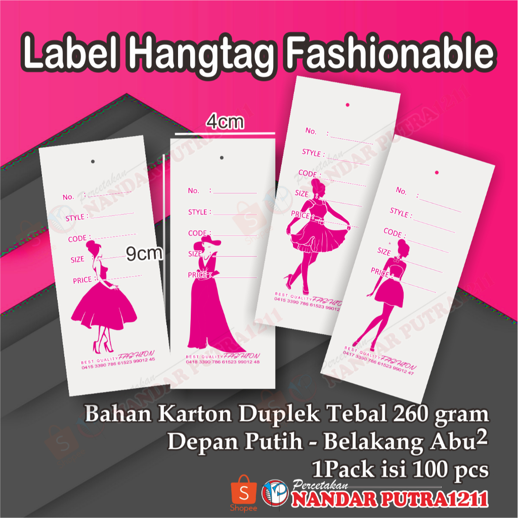 (100 Pcs) Label Hangtag Fashionable/Hangtag Baju Import/Hangtag Baju PL