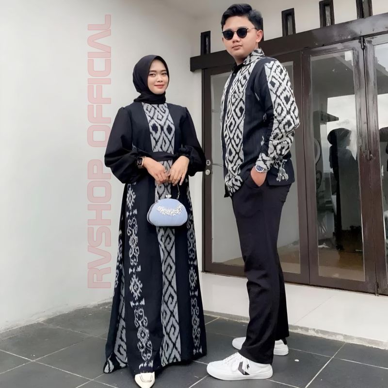 RAYA TENUN SET COUPLE - Baju Tenun Kondangan - Couple Kondangan - Set Couple Lebaran - Tenun Hitam m