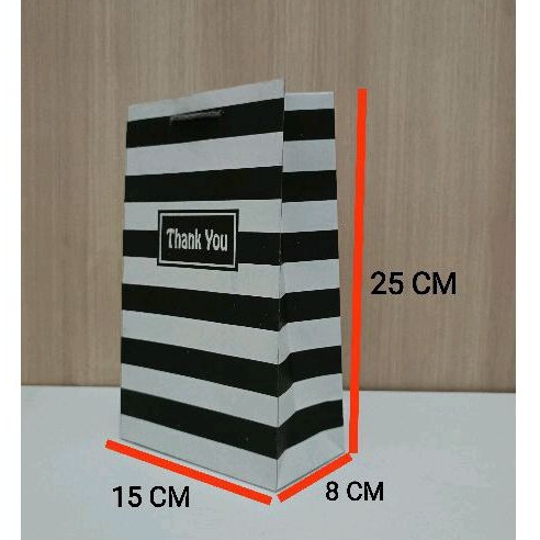 

Paperbag Wafer Motif Thank You Hitam Putih Garis Tebal dengan Size 15 x 8 x 25 ( P x L x T) untuk Tas Hajatan, Tas Souvenir, Tas Kado, Tas Kertas, Tas Songgong, Tas Termurah
